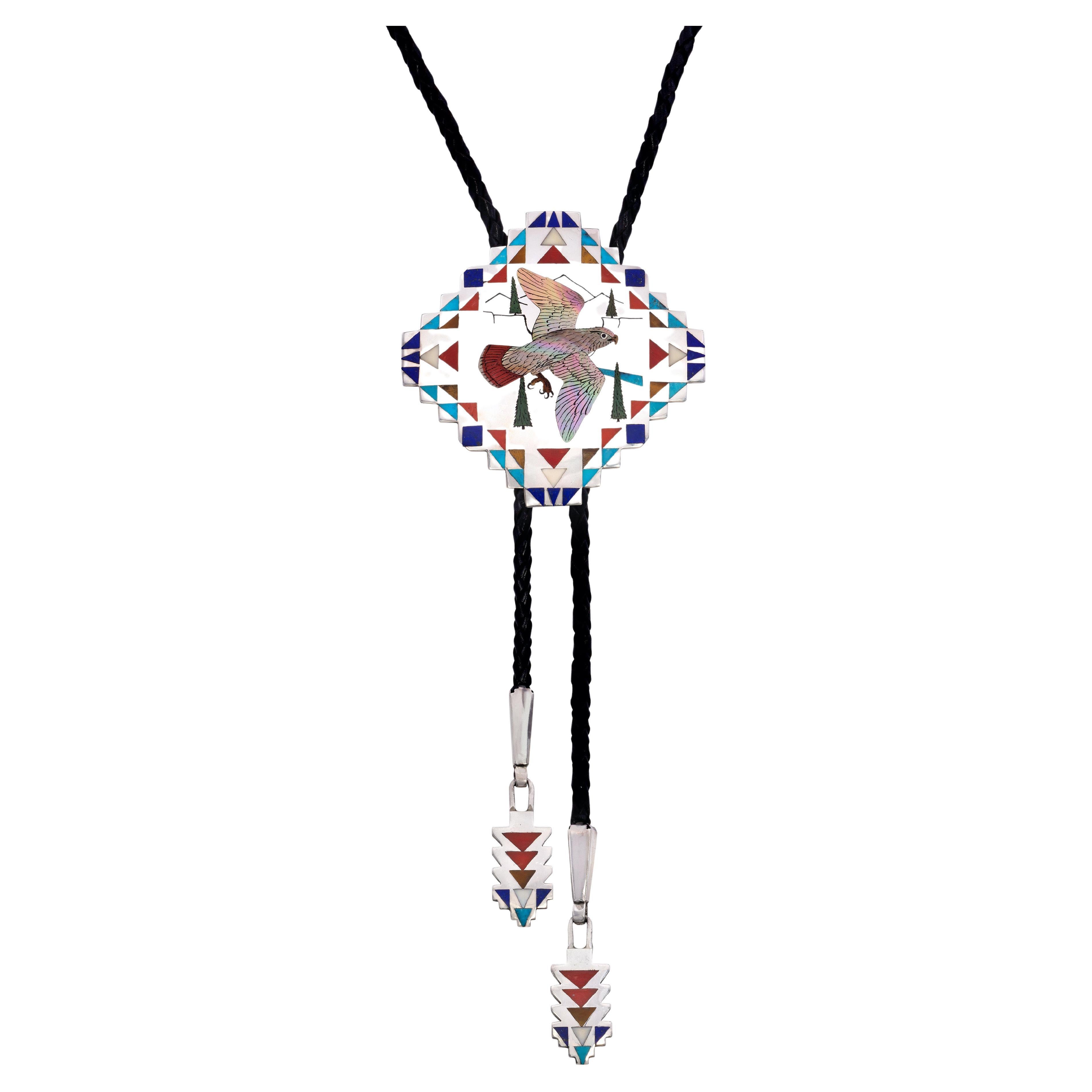 Harold Coonsis Mixed Gemstone and Silver Bolo