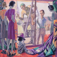 Britisches Ölgemälde des frühen 20. Jahrhunderts von Harold Dearden „The window cleaners“