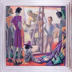 Peinture à l'huile britannique du début du 20e siècle de Harold Dearden « Les nettoyeurs de fenêtres »