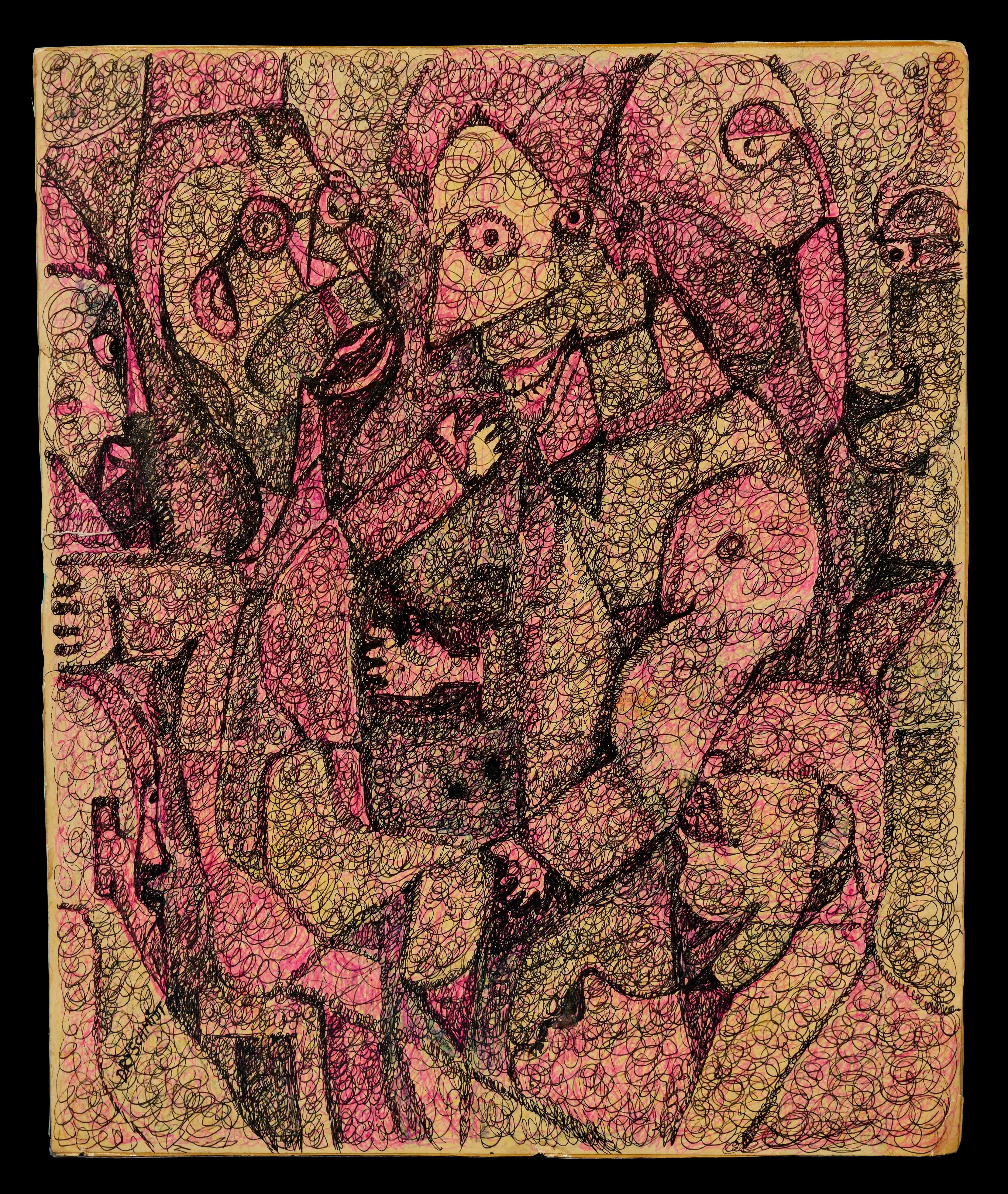 Harold Dry Schmidt (1933 - 1979) Outsider Art Figural Abstrakt Mixed Media im Angebot 1