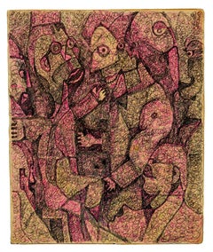 Harold Dry Schmidt (1933 - 1979) Arte Outsider Figural Abstracto Técnica Mixta