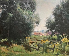 Antique "Meadow Landscape in Summer, " Harold Dunbar, Factory Scene, Impressionism