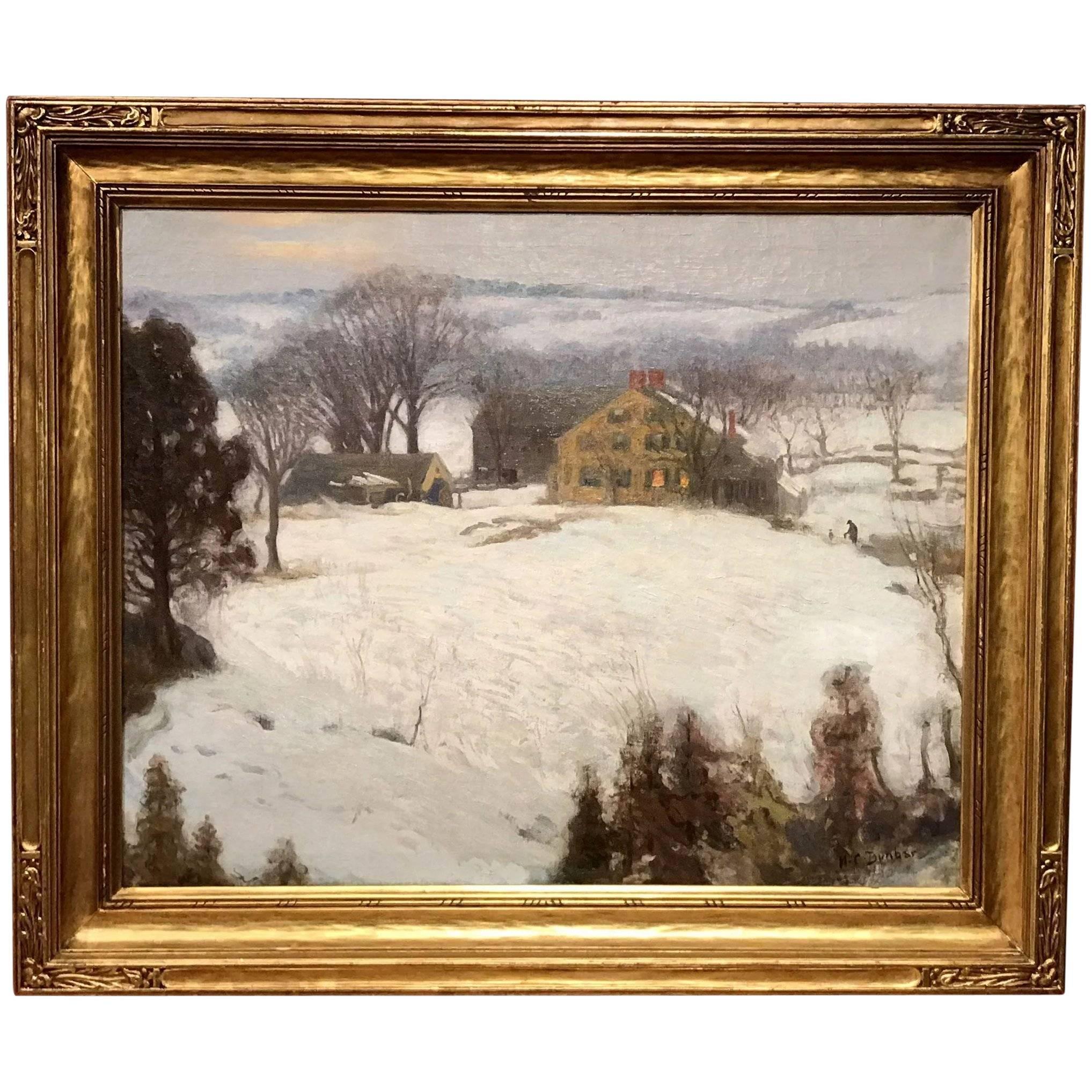 Harold Dunbar Landscape Painting - Winter Landscape with Figures