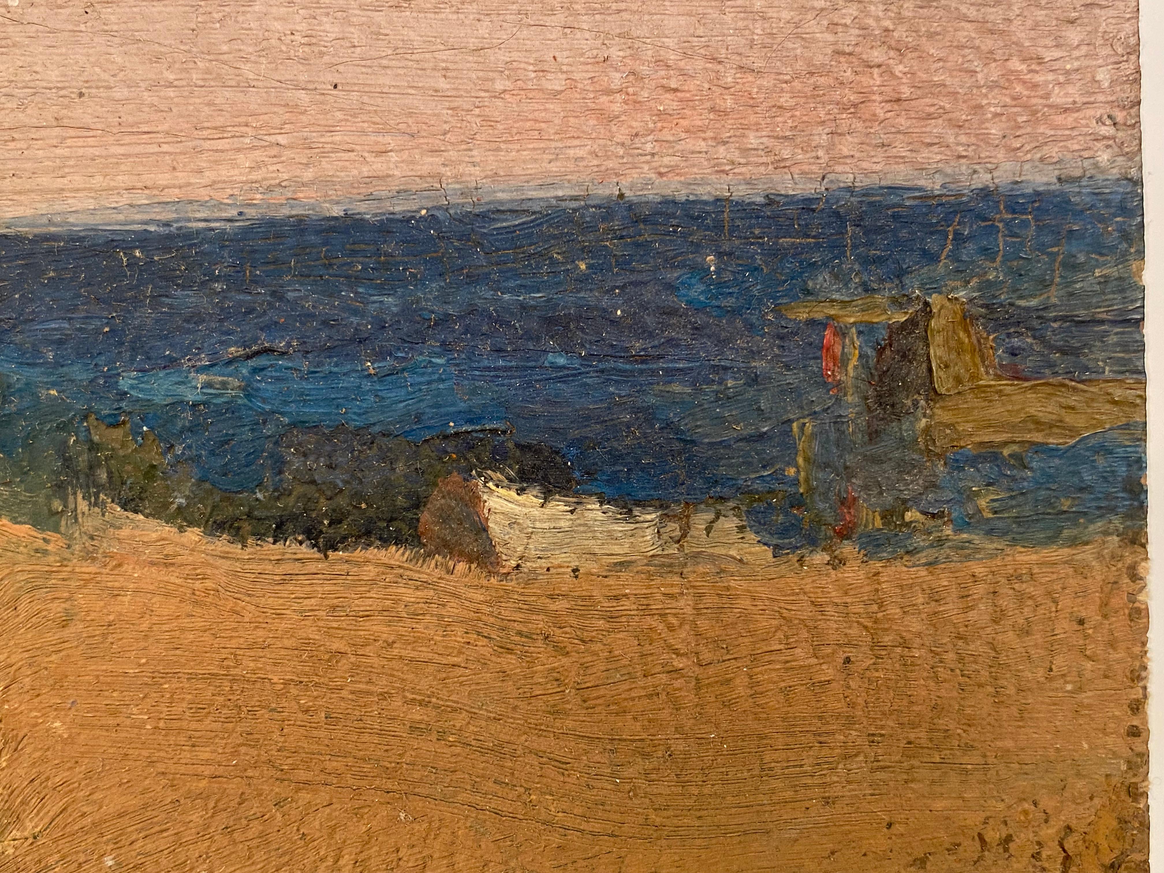 Harold Ellsworth - Peinture de paysage marin de Bassett avec scène de plage, 1910 2