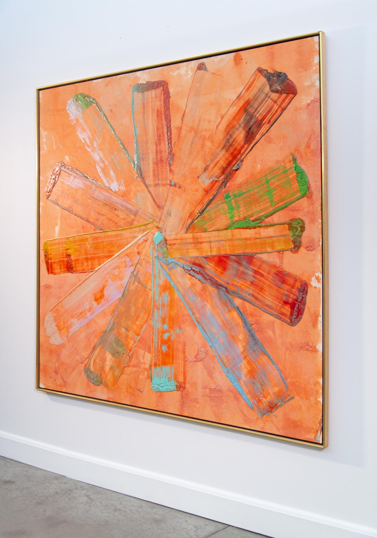 Orange Around - large, colourful, impasto, gestural abstract, acrylic on canvas - Abstract Painting by Harold Feist