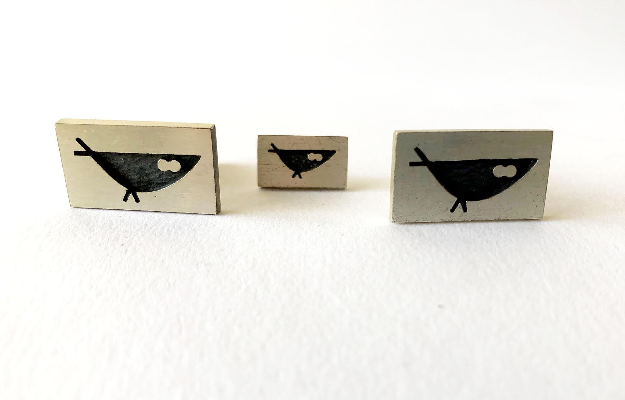 Harold Fithian Sterling Silver Modernist Bird Cufflinks Tie Tac Set In Good Condition In Palm Springs, CA