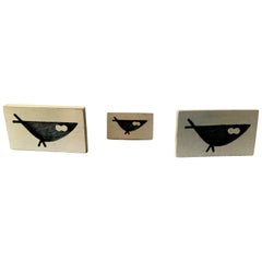 Vintage Harold Fithian Sterling Silver Modernist Bird Cufflinks Tie Tac Set