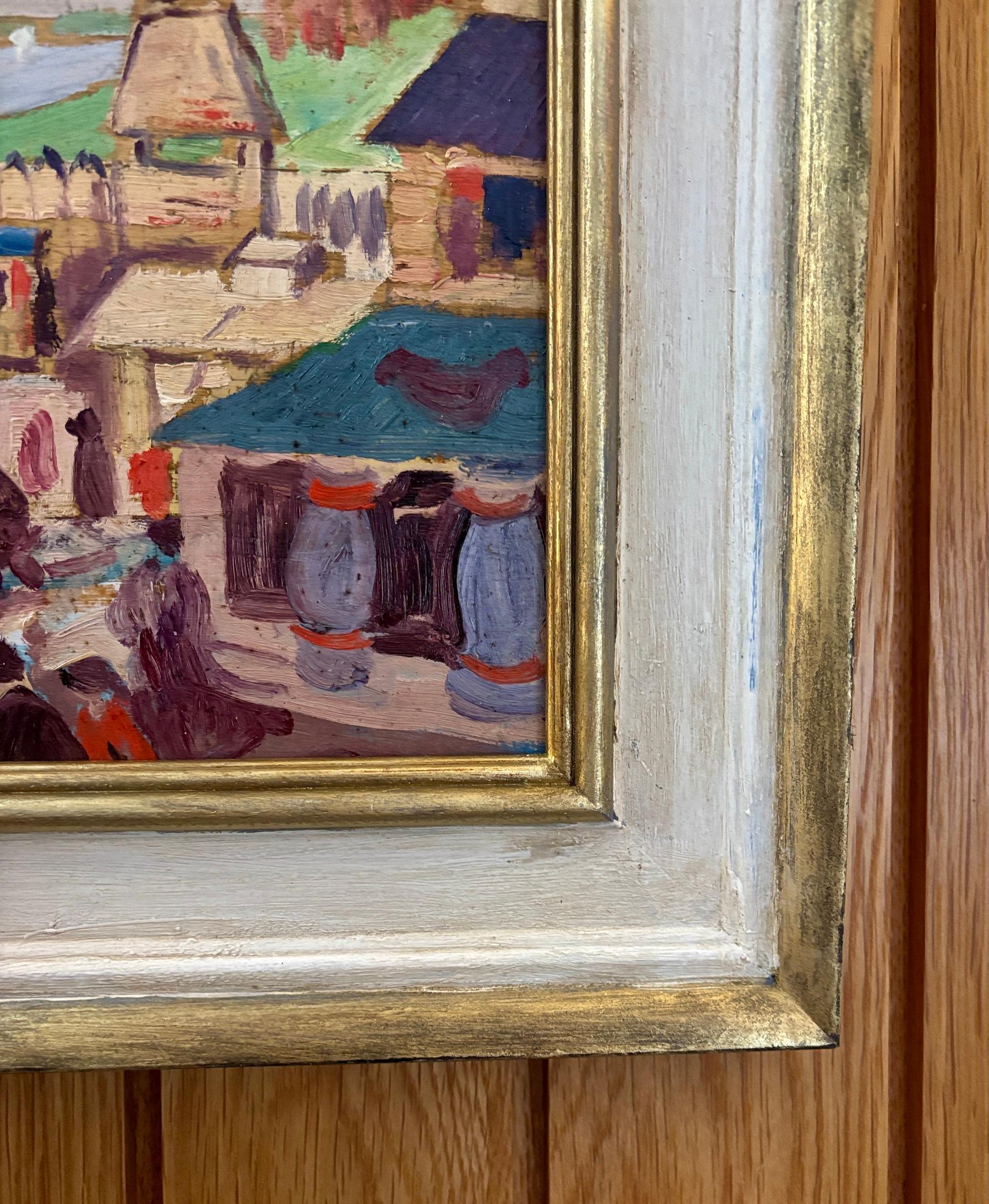 Scène de ville impressionniste du 20e siècle - Marron Figurative Painting par Harold Fletcher Trew 