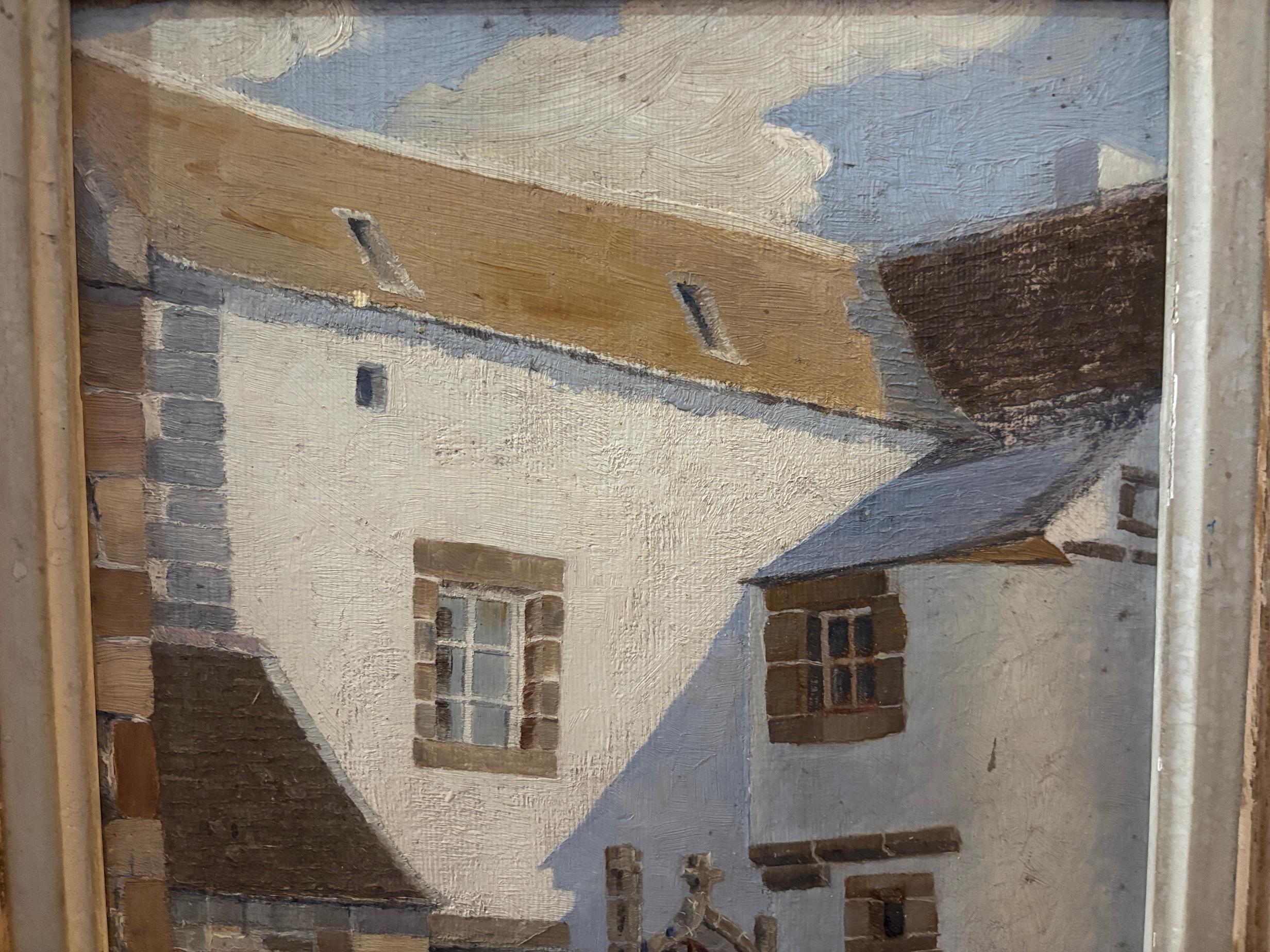 20e siècle Scène de ville impressionniste française - Marron Landscape Painting par Harold Fletcher Trew