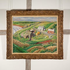 Coastal Landscape with Houses - 20th Century Oil Rural Landscape Painting
