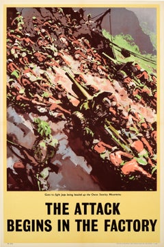 Original Vintage WWII Poster Attack Factory Owen Stanley Mountains Pacific War