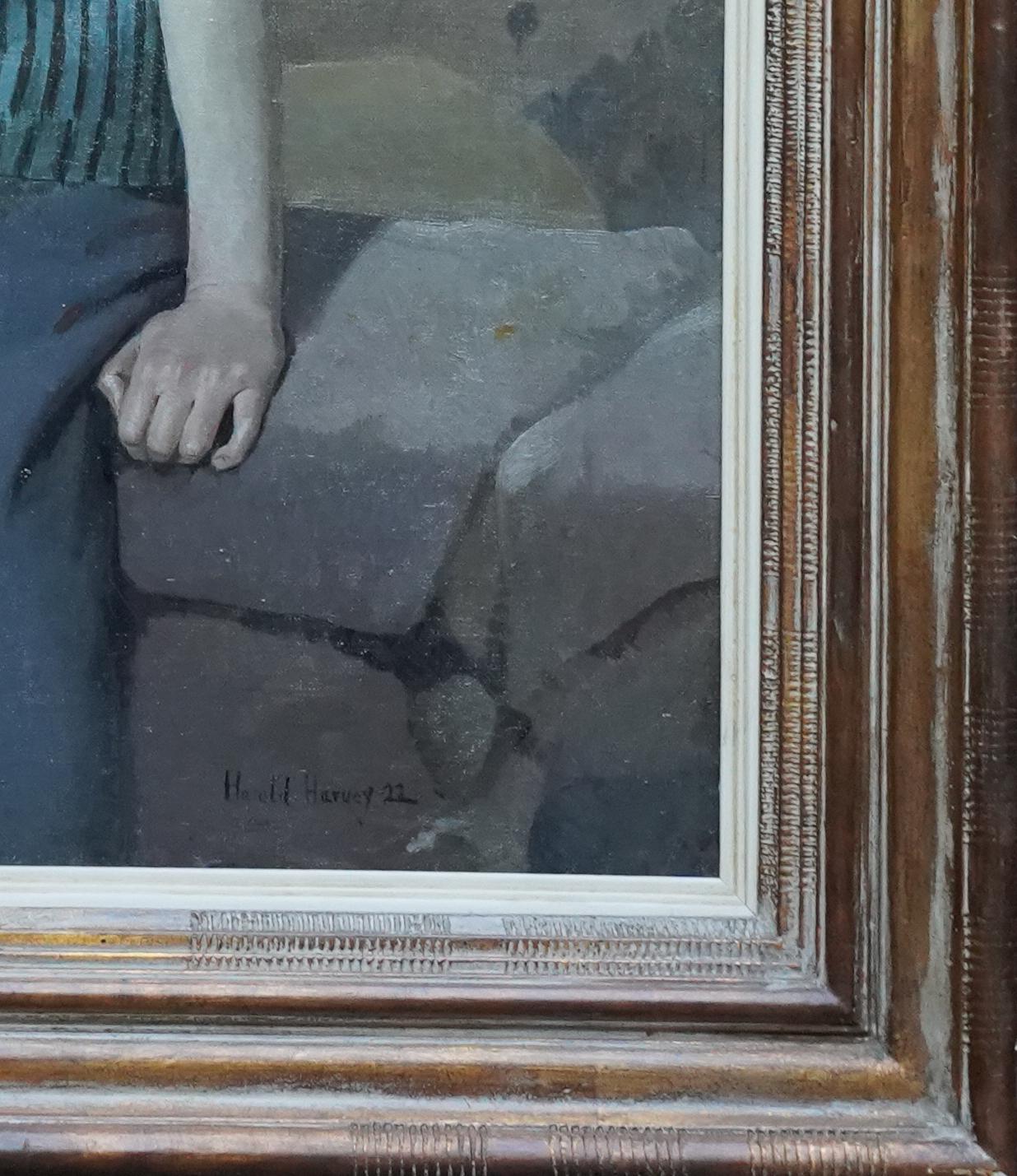 Clara - Paysage portrait féminin Art Déco britannique des années 20 - Peinture à l'huile de Newlyn en vente 6