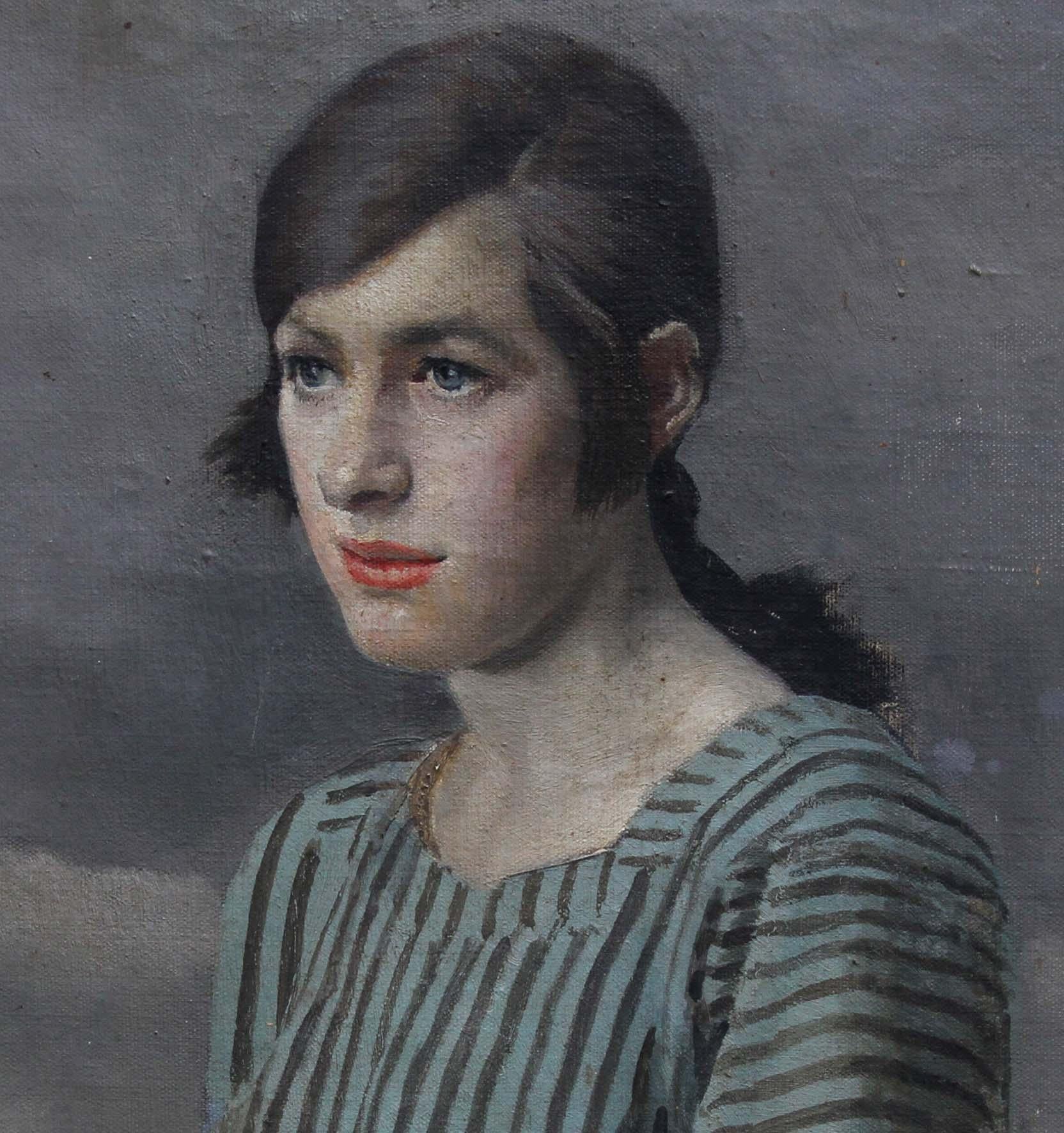 Clara - Paysage portrait féminin Art Déco britannique des années 20 - Peinture à l'huile de Newlyn  en vente 1