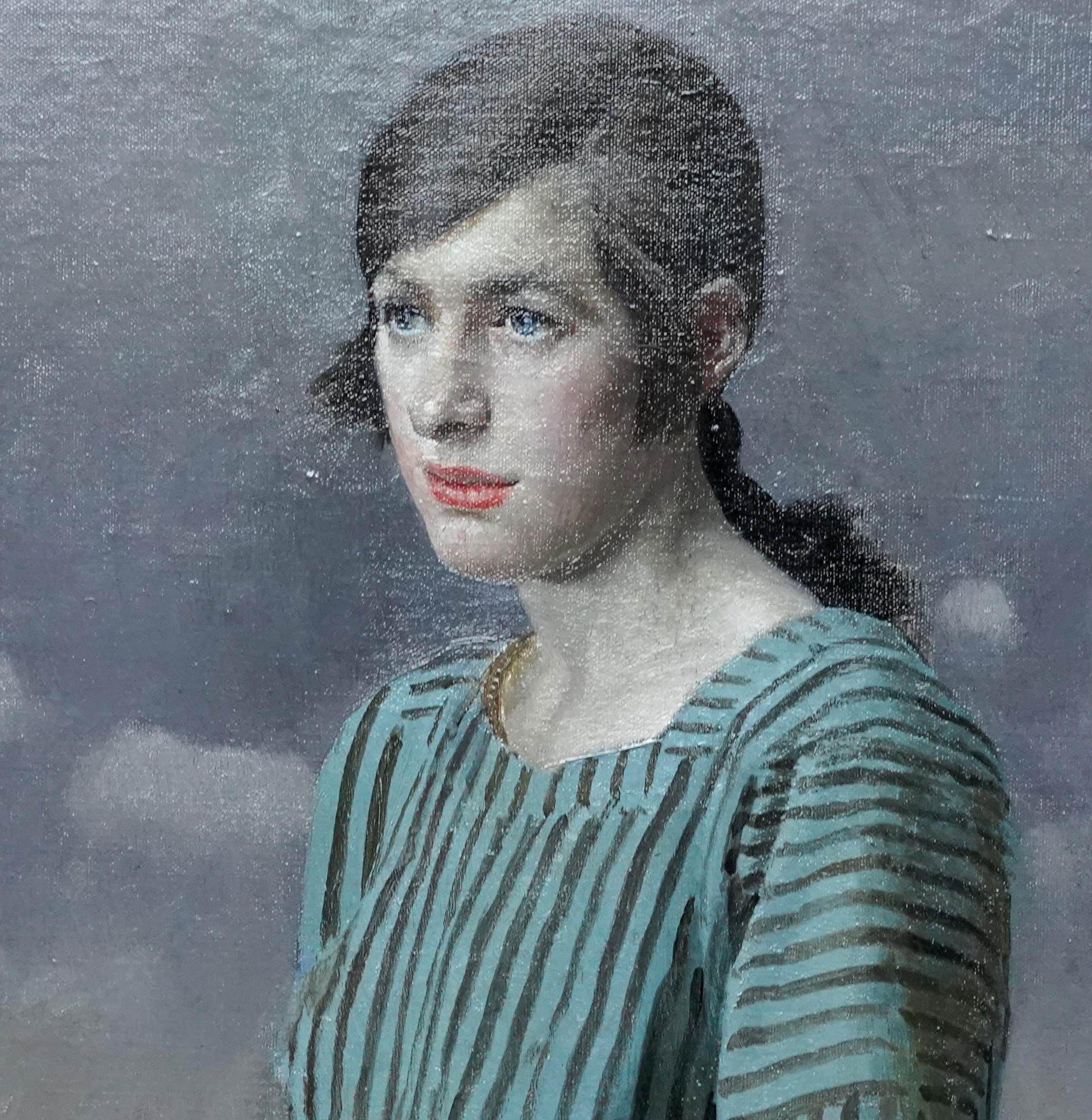 Clara - Paysage portrait féminin Art Déco britannique des années 20 - Peinture à l'huile de Newlyn en vente 1