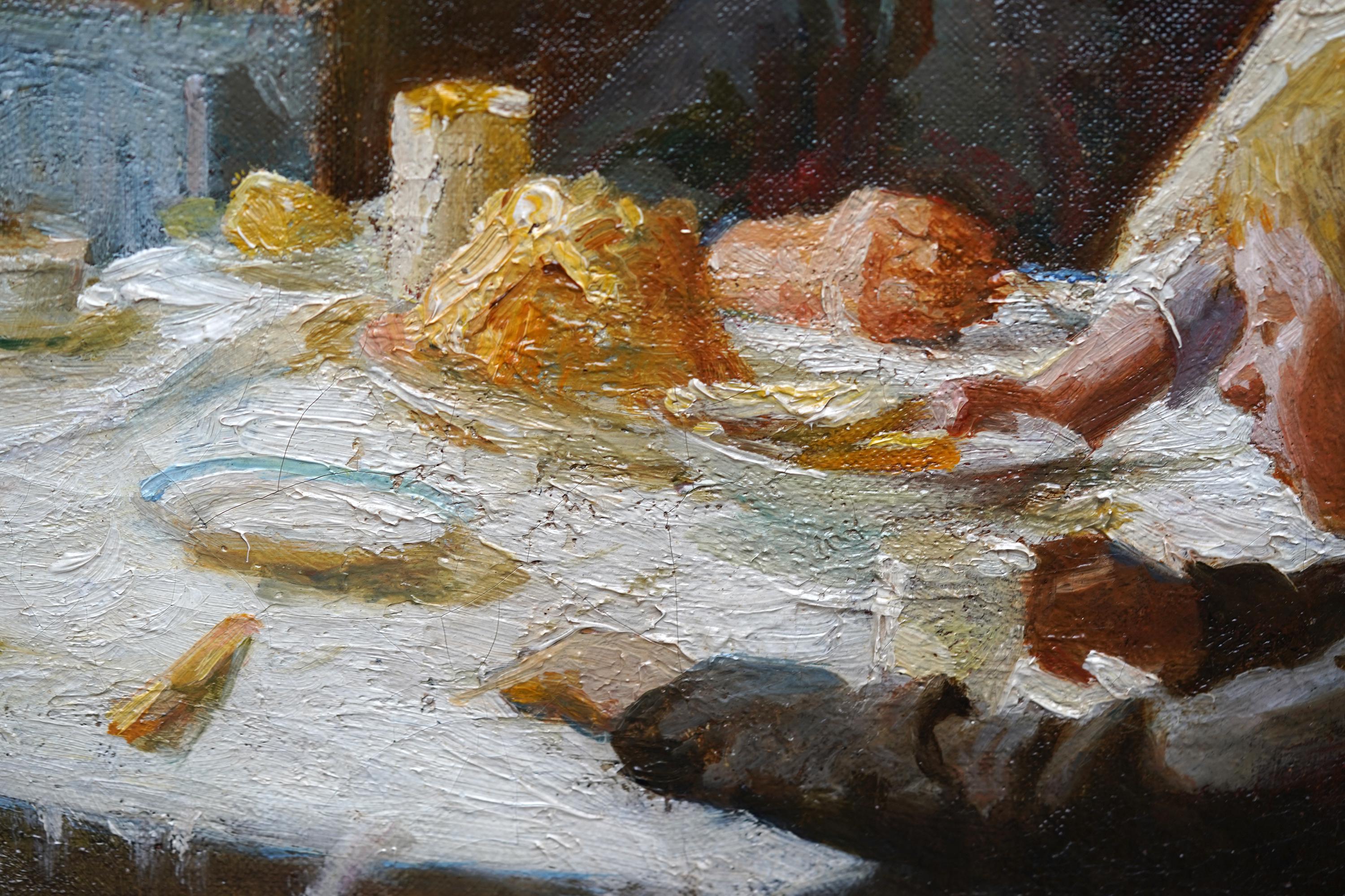 Famiglia della Cornovaglia in un interno - pittura ad olio della Scuola di Newlyn del 1912 in vendita 1