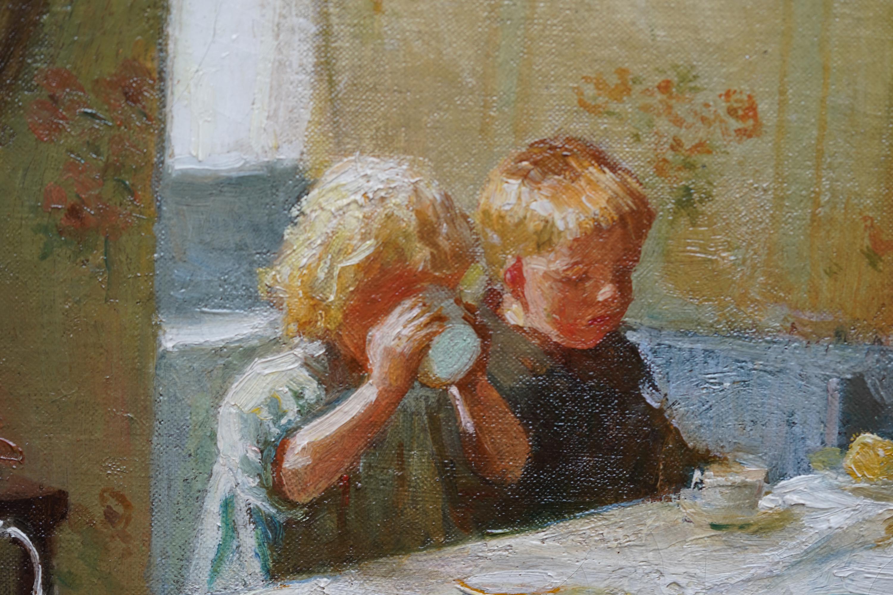 Famiglia della Cornovaglia in un interno - pittura ad olio della Scuola di Newlyn del 1912 in vendita 3