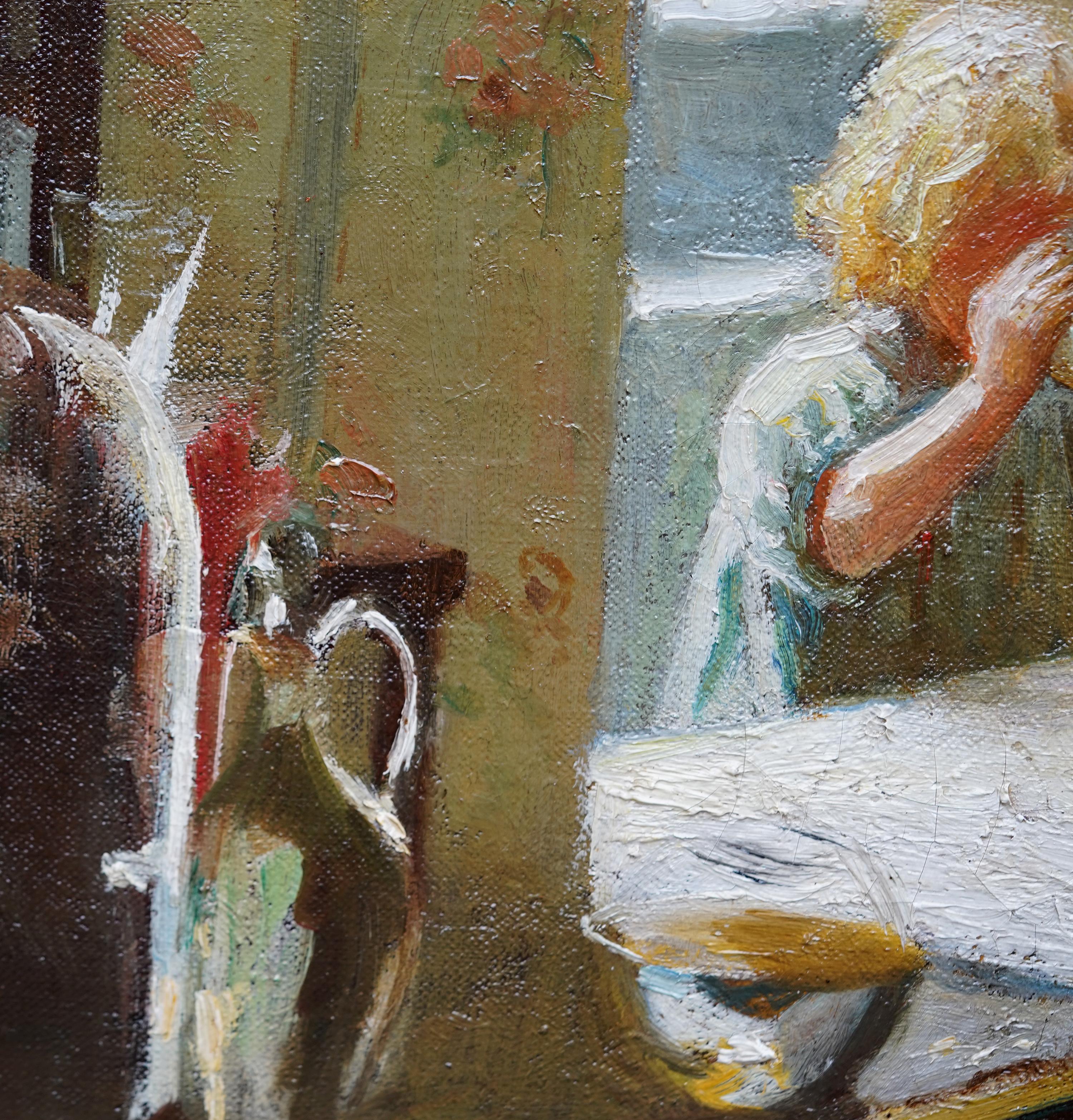 Famiglia della Cornovaglia in un interno - pittura ad olio della Scuola di Newlyn del 1912 in vendita 4
