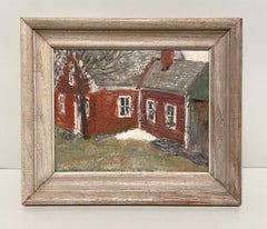 Ein charmantes Gemälde eines roten Hauses in Calais, VT, 1956, des Künstlers Harold Haydon