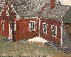 A Charming 1956 Painting of a Red House in Calais, VT by Artist Harold Haydon