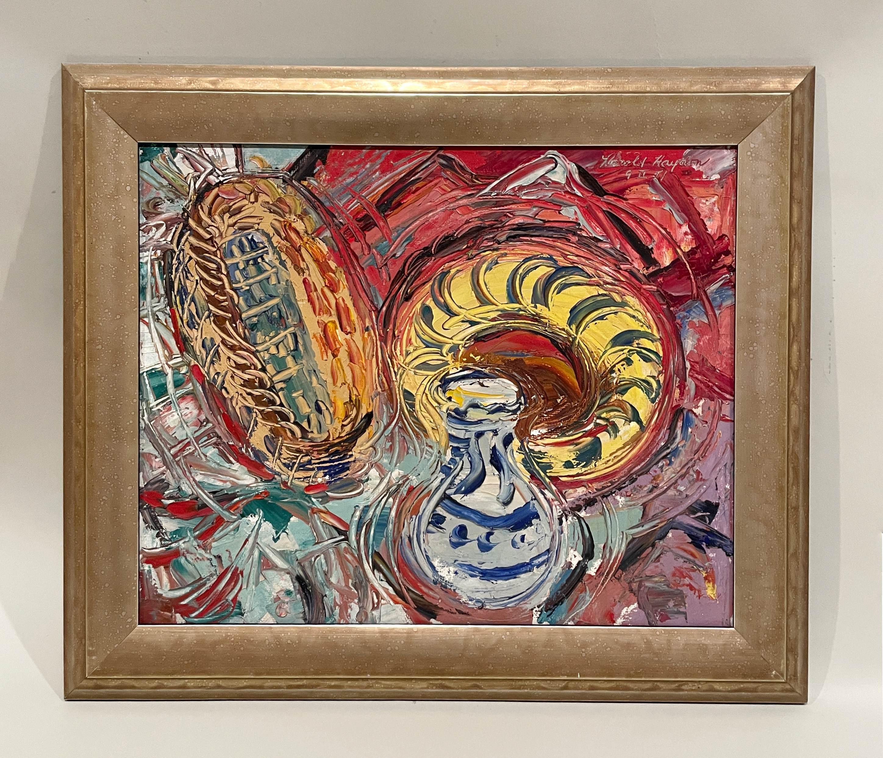 Nature morte expressionniste colorée des années 1950, moderne du milieu du siècle dernier - Painting de Harold Haydon