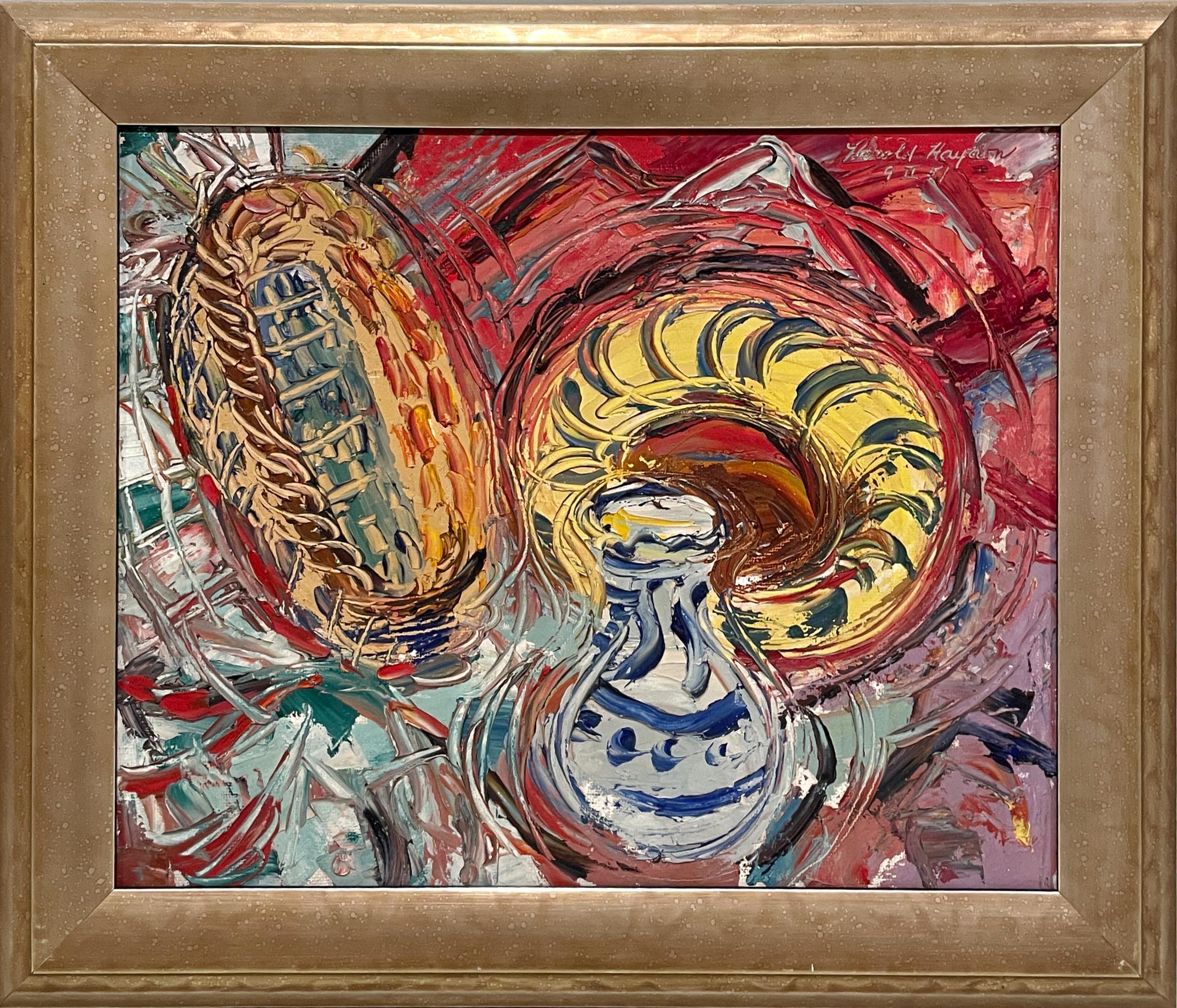 Nature morte expressionniste colorée des années 1950, moderne du milieu du siècle dernier - Surréalisme Painting par Harold Haydon