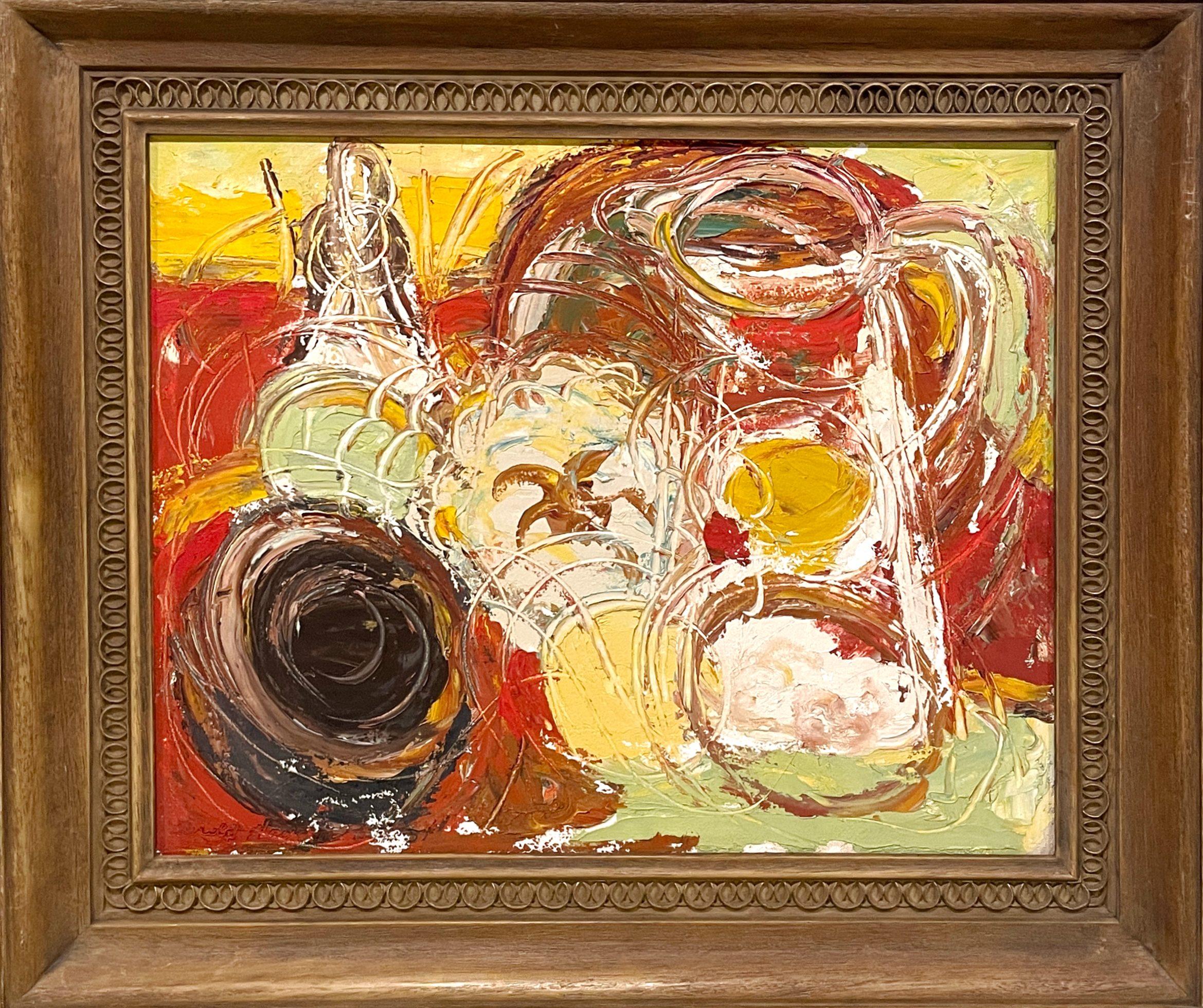 Nature morte colorée et expressionniste des années 1950, moderne du milieu du siècle dernier - Surréalisme Painting par Harold Haydon
