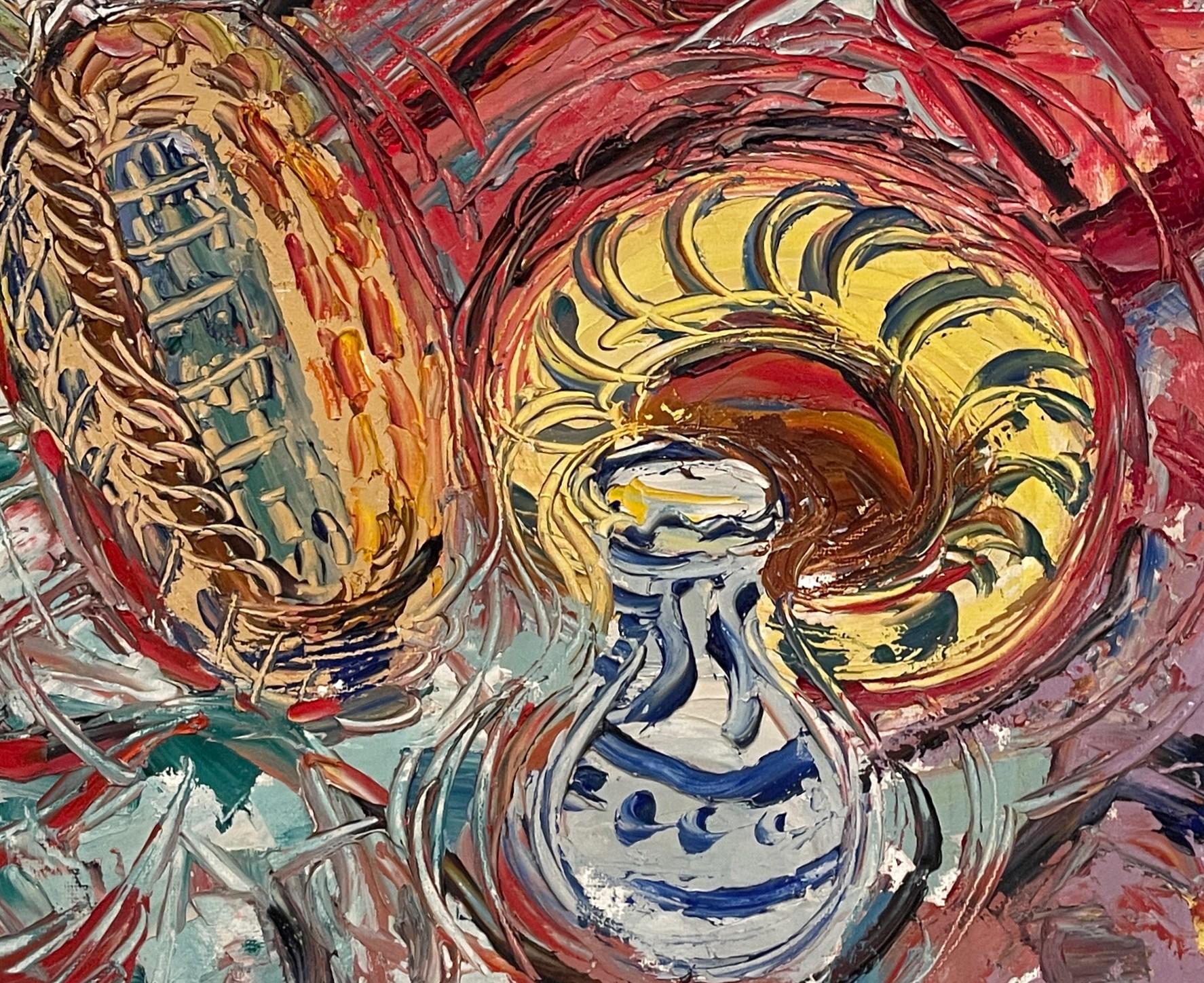 Nature morte expressionniste colorée des années 1950, moderne du milieu du siècle dernier - Marron Still-Life Painting par Harold Haydon