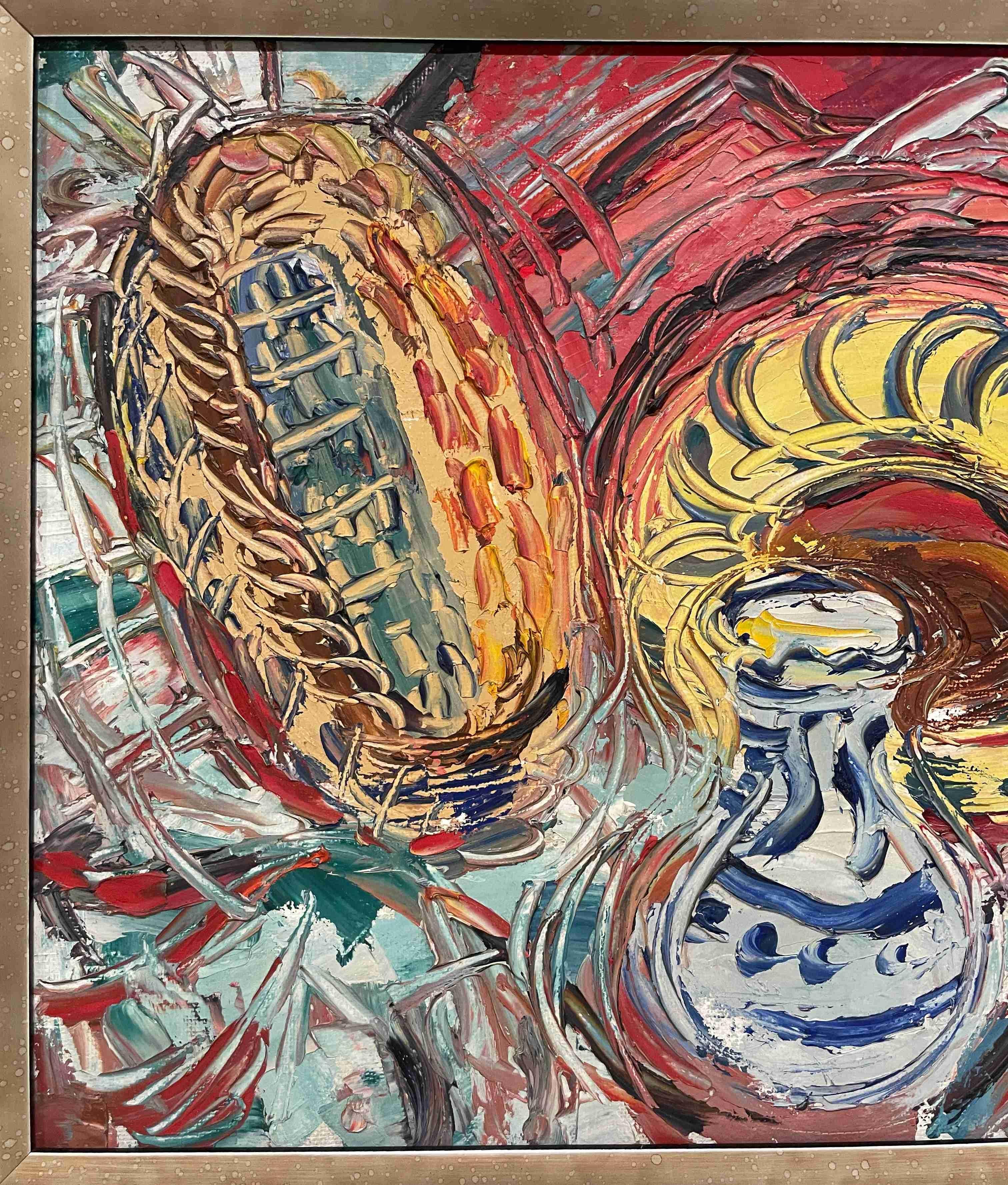 Nature morte expressionniste colorée des années 1950, moderne du milieu du siècle dernier en vente 3