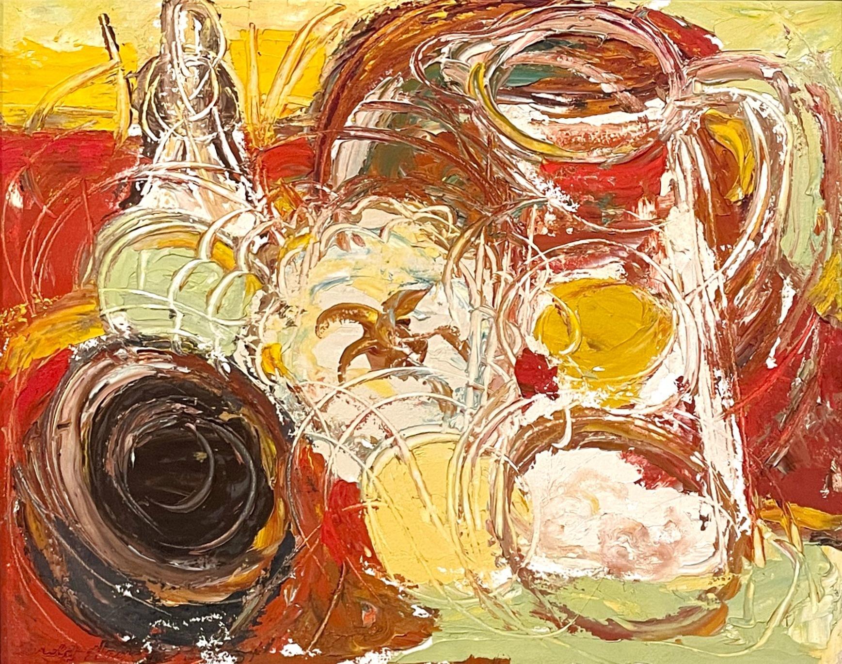 Ein farbenfrohes, expressionistisches Stillleben aus der Jahrhundertmitte der 1950er Jahre