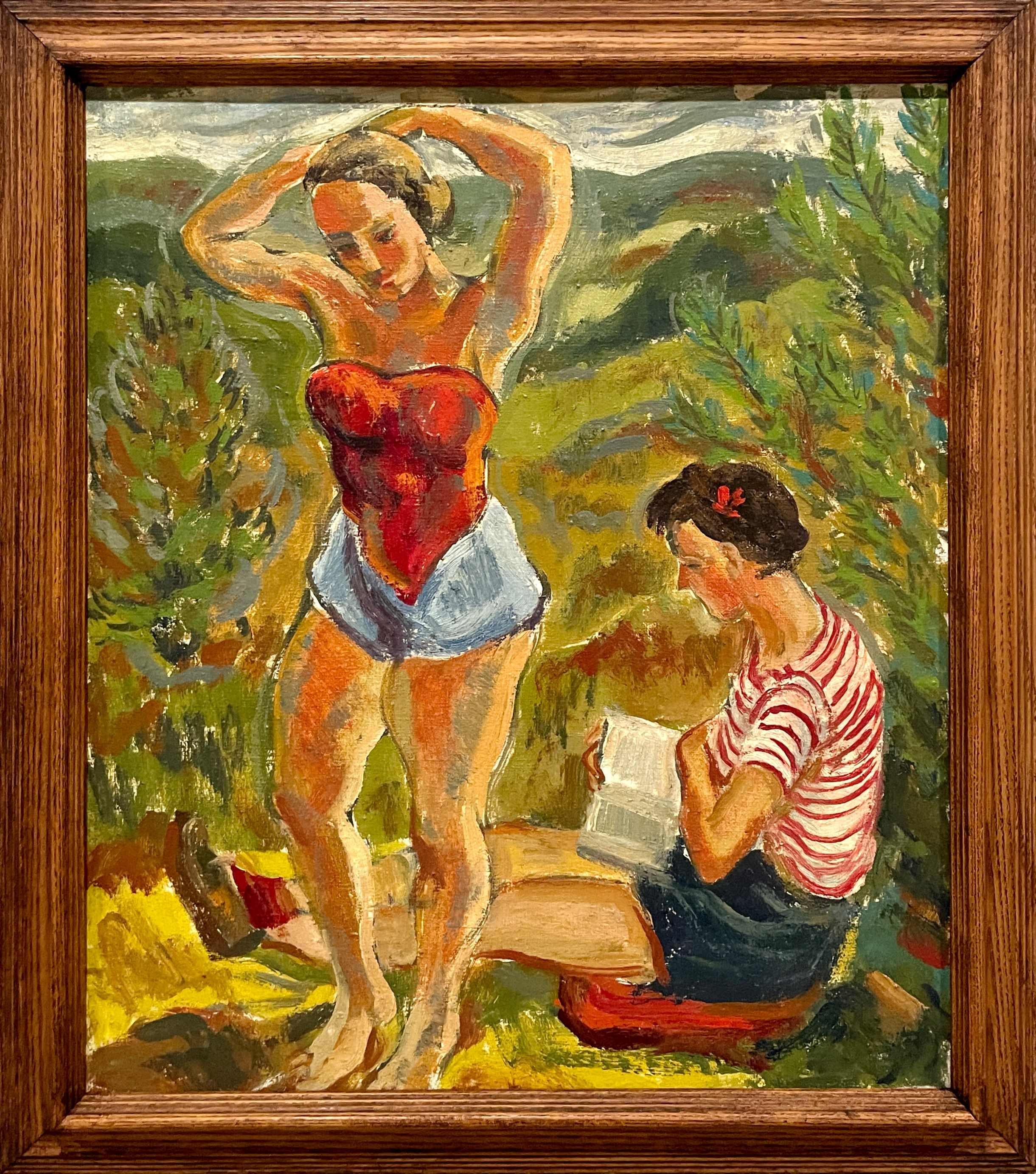 Un delizioso dipinto del 1940 raffigurante due donne che si rilassano dell'artista Harold Haydon in vendita 1
