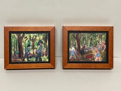 Vintage A Pair of 1940s Diminutive Paintings of Vermont by Harold Haydon
