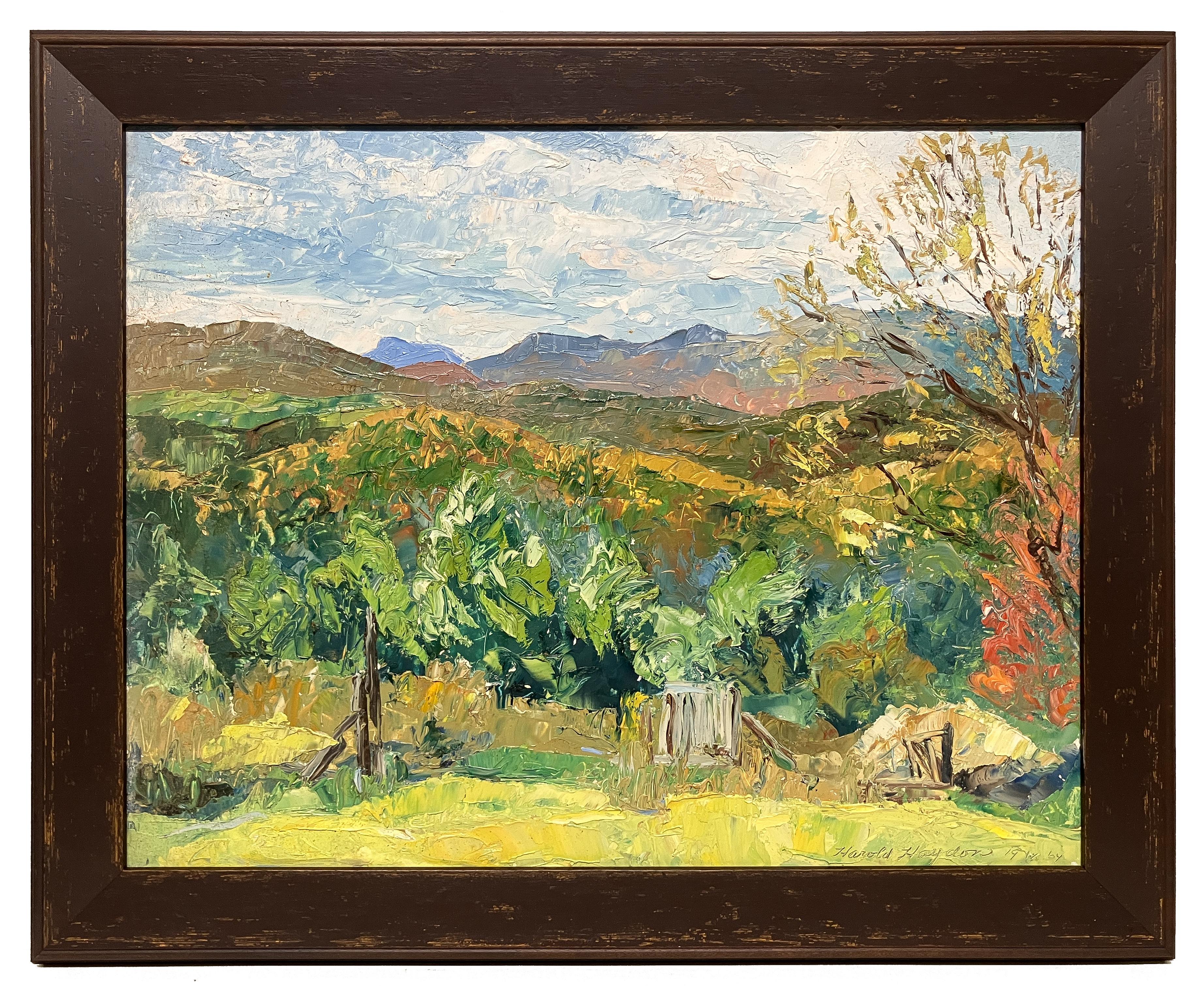 A Scenic Oil on Masonite Vermont Landscape by Harold Haydon For Sale 1