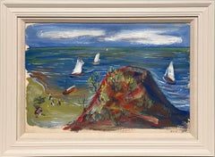 Scène de plage moderne du Michigan ensoleillée de 1948 par l'artiste de Chicago Harold Haydon