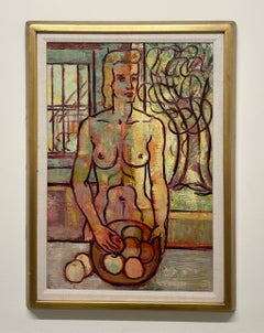 A Surrealist 1950s Mid-Century Modern Interior Scene, "Nude with Apples"