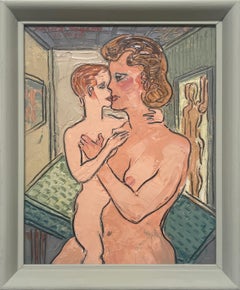 A Surrealist 1950s Mid-Century Modern Interior Scene, "Mother & Child"