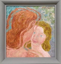 A Surrealist 1950s Mid-Century Modern Painting, Mother & Child