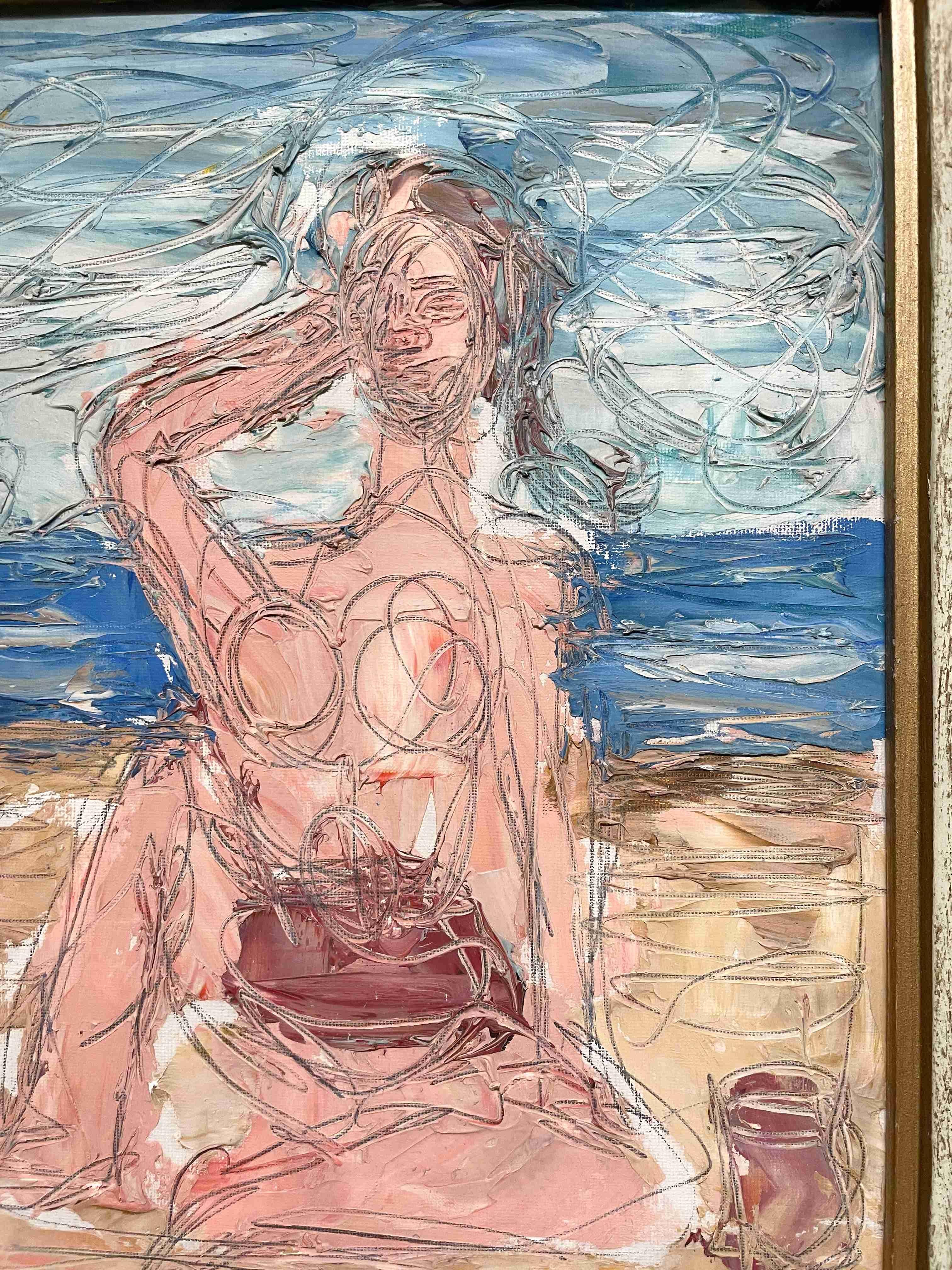 A Surrealist Abstract 1950s Mid-Century Modern Female Nude Bather, Beach Scene For Sale 2