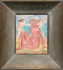 A Surrealist Abstract 1950s Mid-Century Modern Female Nude Bathers, Beach Scene