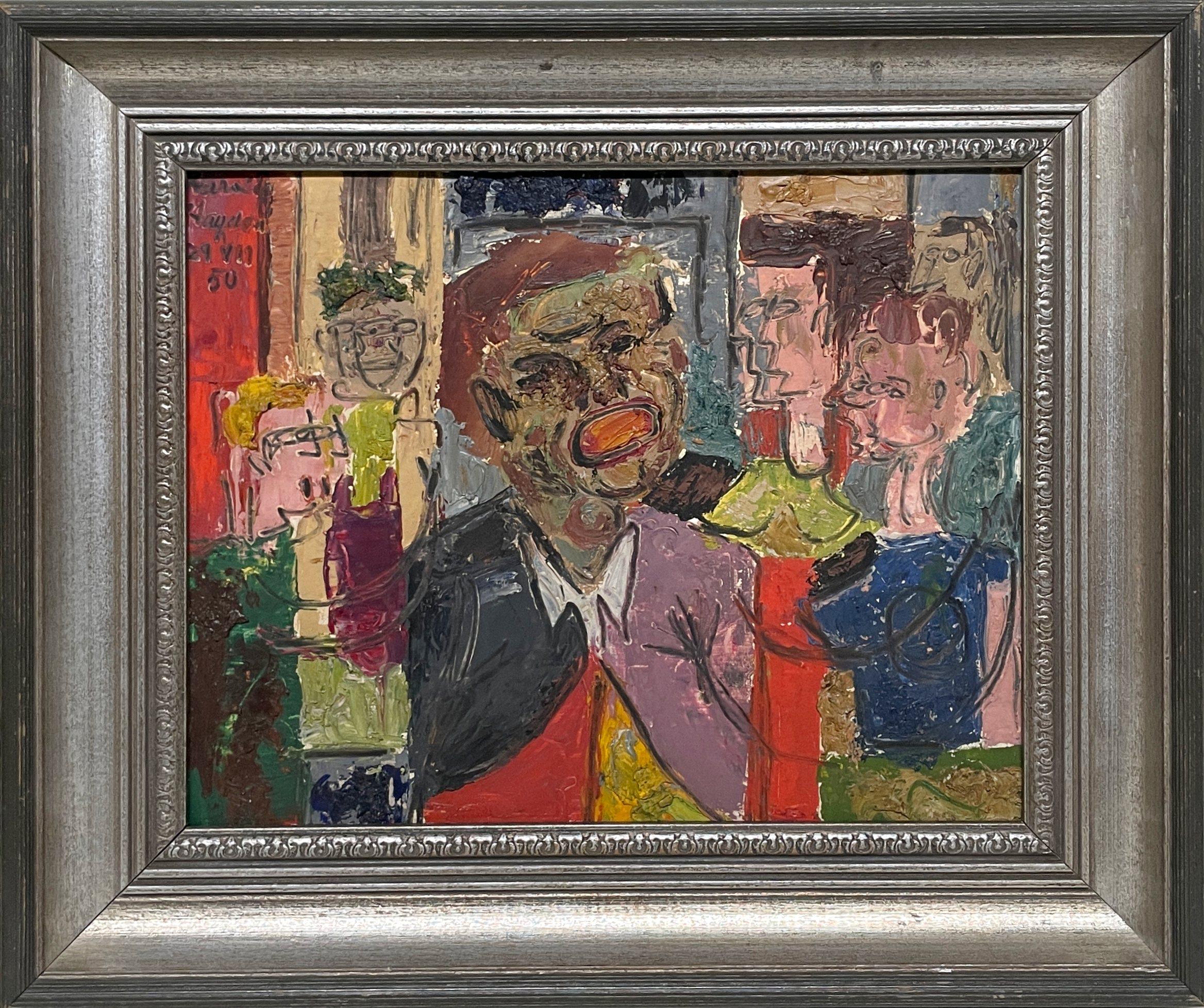 Ein einzigartiges, humorvolles Gemälde aus der Jahrhundertmitte der 1950er Jahre, "Auktionator verkauft Schrott".