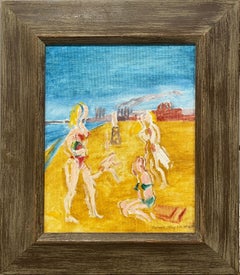 Una escena de playa surrealista, única y moderna, bañistas, Hyde Park, Chicago
