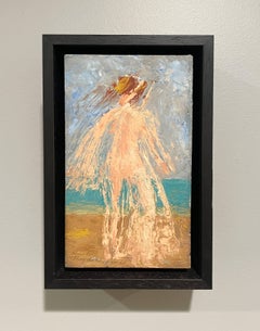 A Unique, Surrealist 1950s Mid-Century Modern Beach Scene Oil Painting- Bather