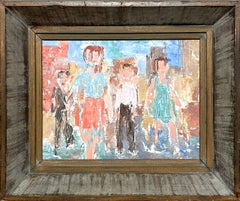 A Unique, Surrealist 1960s Mid-Century Modern Chicago City Scene with Figures