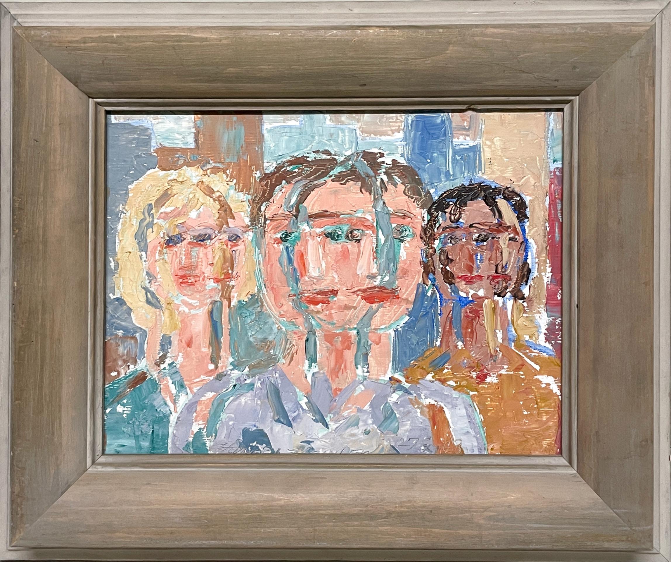 A Unique, Surrealist 1960s Mid-Century Modern Chicago City Scene with Figures
