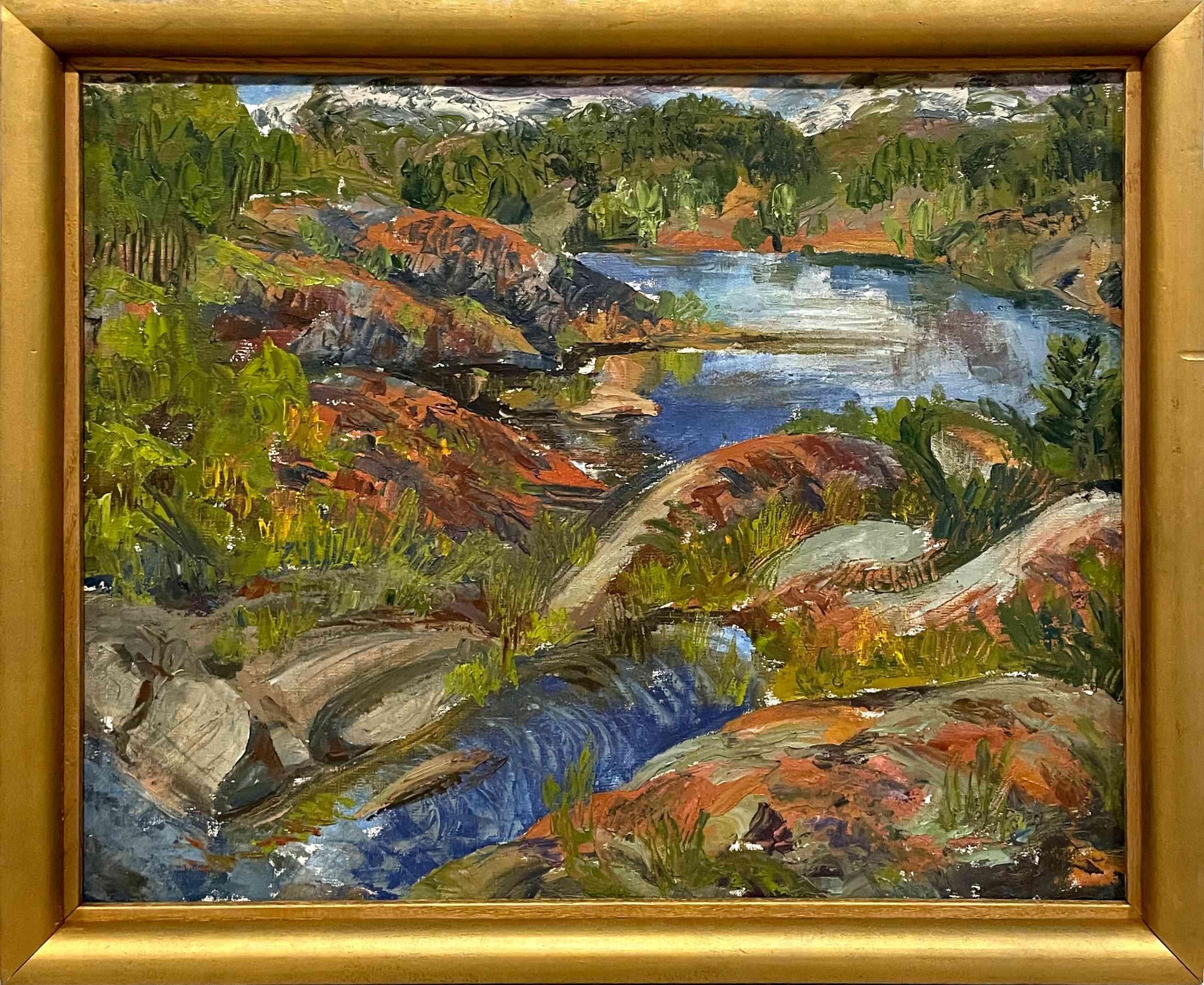 Un vivace dipinto degli anni '40 di Harold Haydon raffigurante un fiume nel Vermont in vendita 1