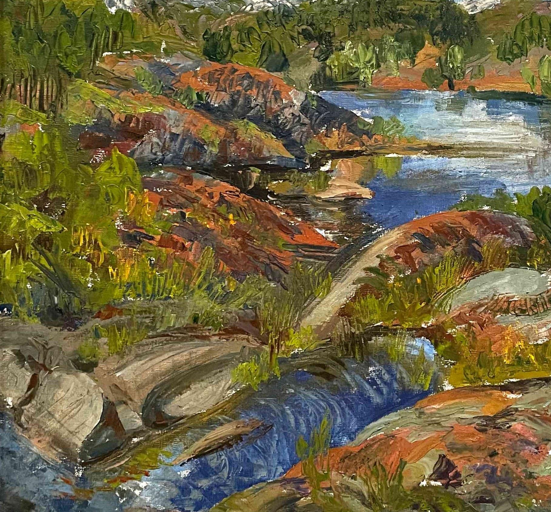 Ein lebendiges Gemälde eines Flusses in Vermont aus den 1940er Jahren von Harold Haydon im Angebot 4