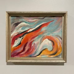 A Vibrant, 1960s Mid-Century Modern Abstract Oil Painting, Burning Fire (Flame)