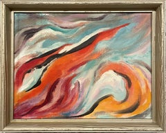 A Vibrant, 1960s Mid-Century Modern Abstract Oil Painting, Burning Fire (Flame)