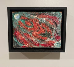 Huile abstraite sur le thème du sport, datant des années 1950 et du milieu du siècle dernier, Water Polo - Nageurs