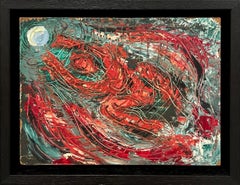 Huile abstraite sur le thème du sport, datant des années 1950 et du milieu du siècle dernier, Water Polo - Nageurs