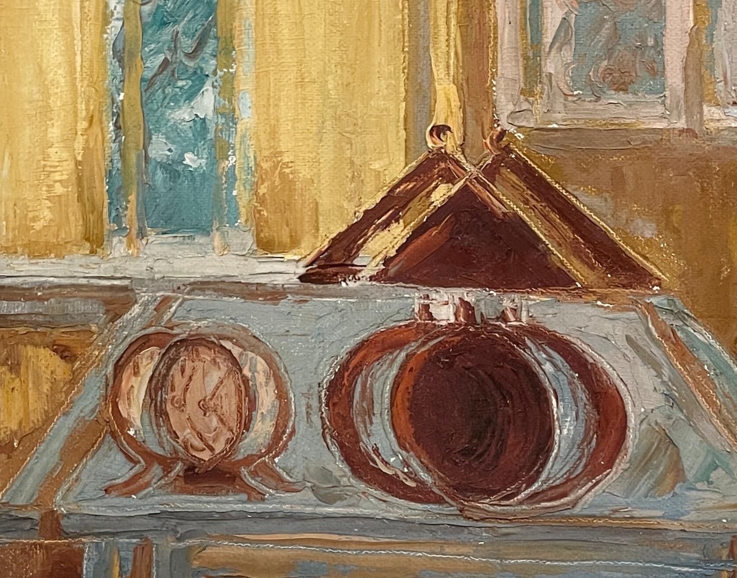 Ein abstraktes, surrealistisches 1950er-Jahre-Mitte-Jahrhundert-Moderne-Interieur-Stillleben-Gemälde – Painting von Harold Haydon